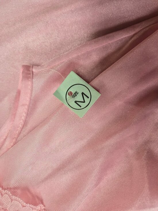 VTG Pink Nylon Full Slip Nightgown M USA Embroidered Front Barbiecore Photo Shoo - Picture 6 of 6